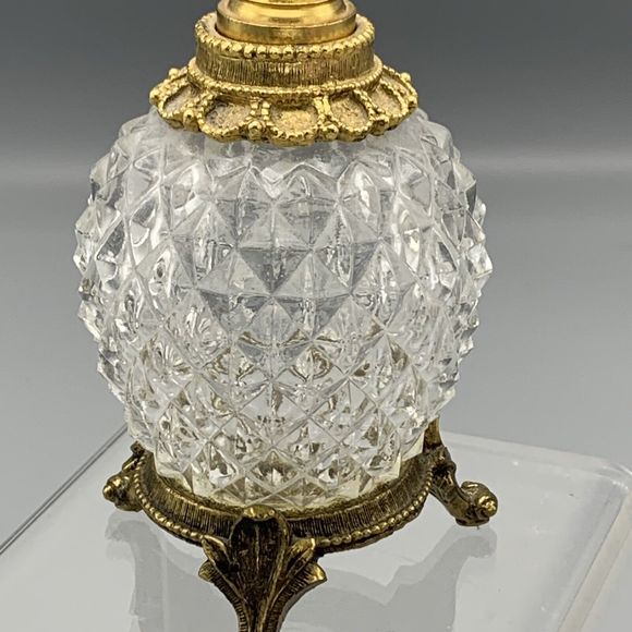 Vtg Ornate Matson Footed Perfume Bottle Dogwood Diamond Point Cut Glass Ormolu - Picture 4 of 17